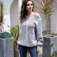 WW Schlichtes Kabelstrick Lockere Sweatshirt