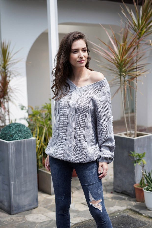 WW Schlichtes Kabelstrick Lockere Sweatshirt