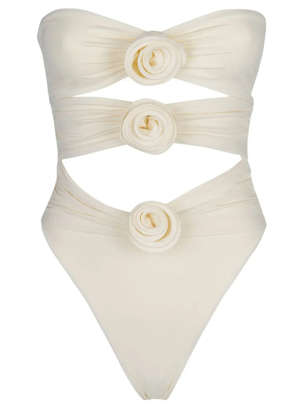 WW | Badeanzug Blumen Beige