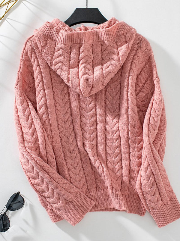 WW | Kapuzen-Strickpullover mit Zopfmuster Für Frauen