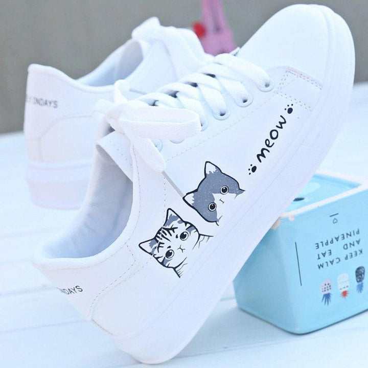 W&W Mode | Bedruckte Pu Schuhe Süße Katzen Schnürsneaker