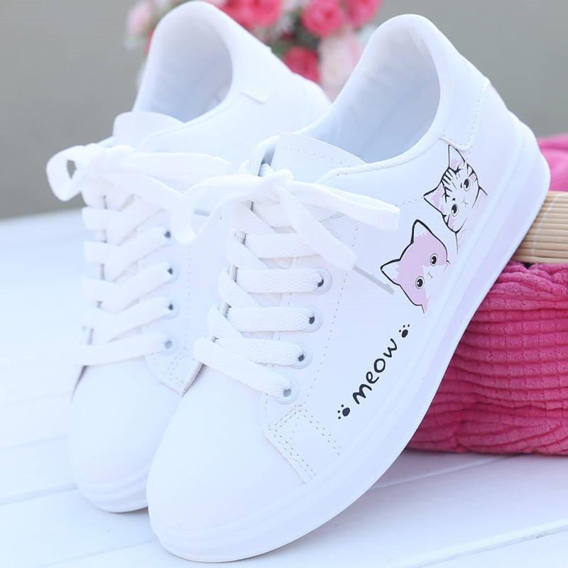 W&W Mode | Bedruckte Pu Schuhe Süße Katzen Schnürsneaker