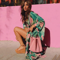 WW | Grüner Blumenprint Kimono Strickjacke