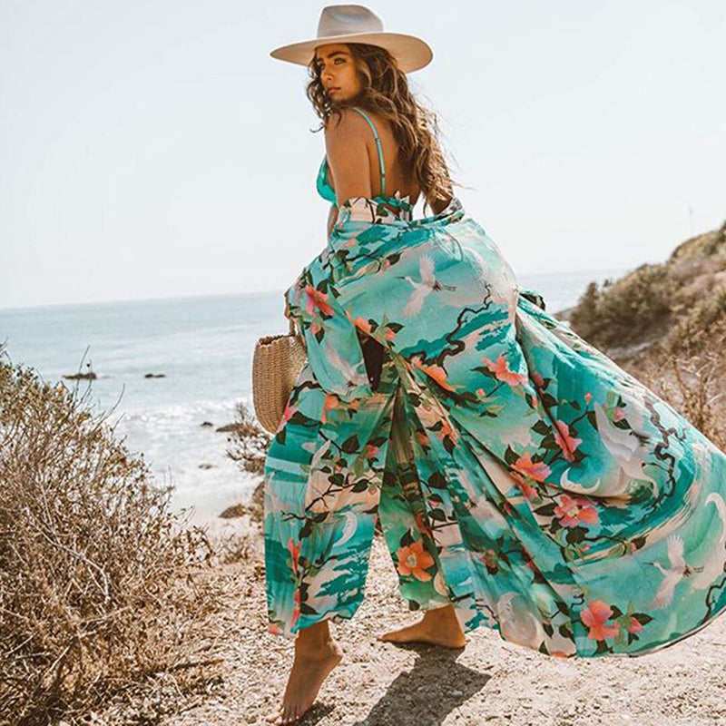 W&W Mode | Grüner Blumenprint Kimono Strickjacke