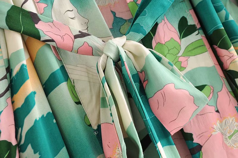 WW | Grüner Blumenprint Kimono Strickjacke