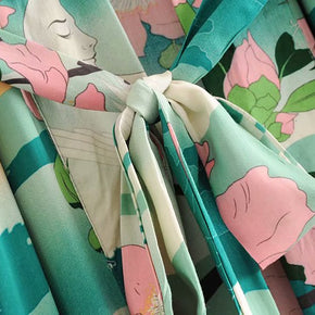WW | Grüner Blumenprint Kimono Strickjacke