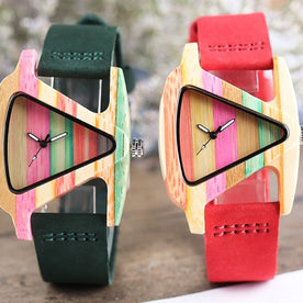 WW | Farbige Dreieck Bamboo Wood Uhr