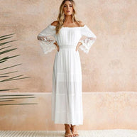 WW | Schulterfreies Weißes Spitzen Sommerkleid