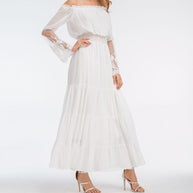 WW | Schulterfreies Weißes Spitzen Sommerkleid