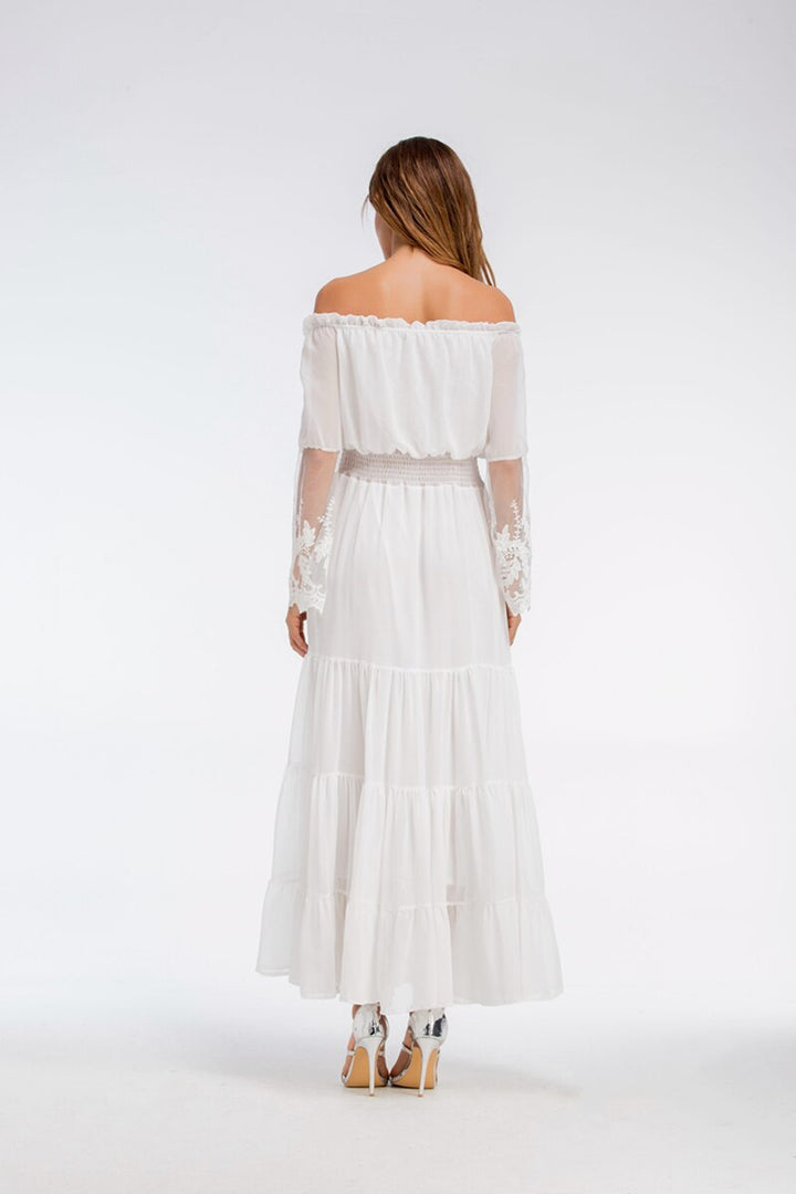 W&W Mode | Schulterfreies Weißes Spitzen Sommerkleid
