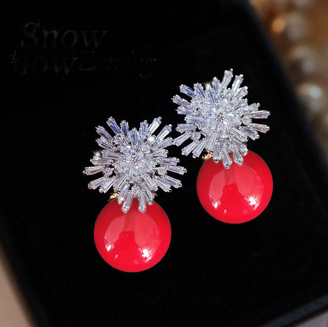 WW | Österreichische Imitationsperle Schnee Blume Braut CZ Steckerohrringe