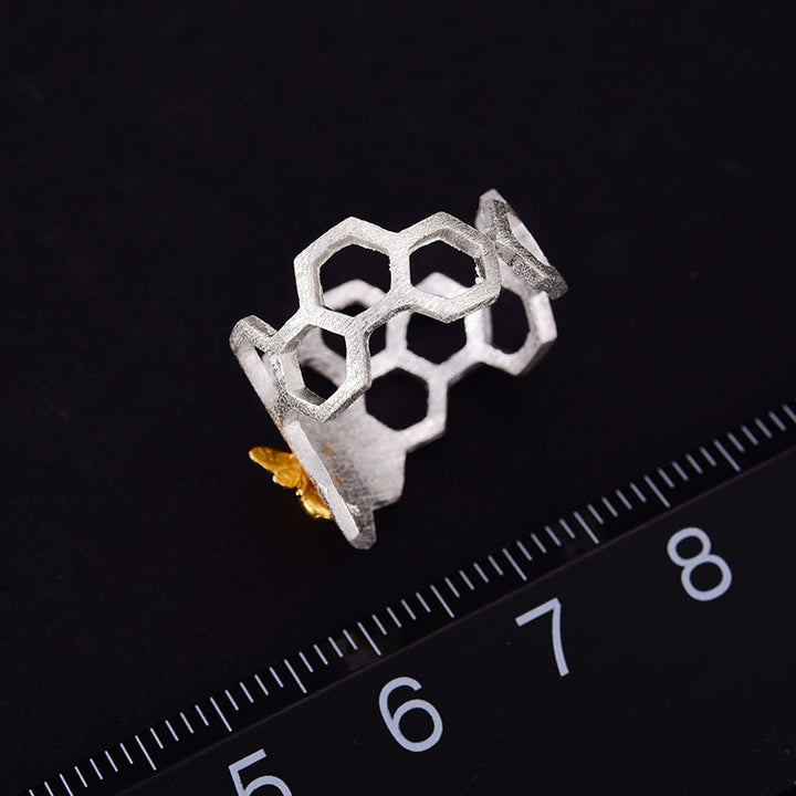 W&W Mode | Kleine Biene 18k vergoldete Waben offene Ringe