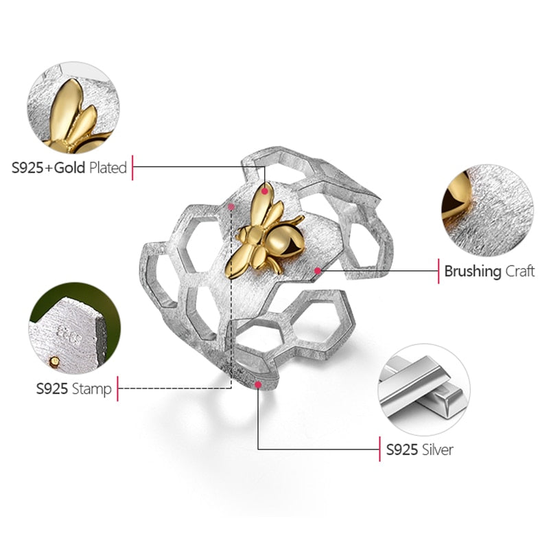 W&W Mode | Kleine Biene 18k vergoldete Waben offene Ringe