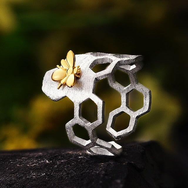 WW | Kleine Biene 18k vergoldete Waben offene Ringe