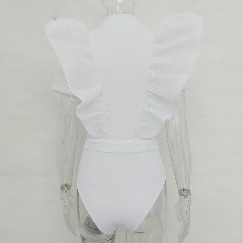 WW | Freizeit schwarzes Rüschenschnitt Ausschnitt Kurzarm Frauen Bodysuit Top