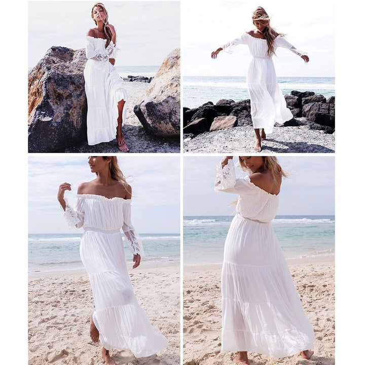 W&W Mode | Schulterfreies Weißes Spitzen Sommerkleid