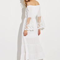 WW | Schulterfreies Weißes Spitzen Sommerkleid