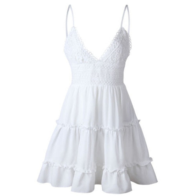 WW | Kurzes Strandkleid Weiß Spitze Boho Bohème Chic
