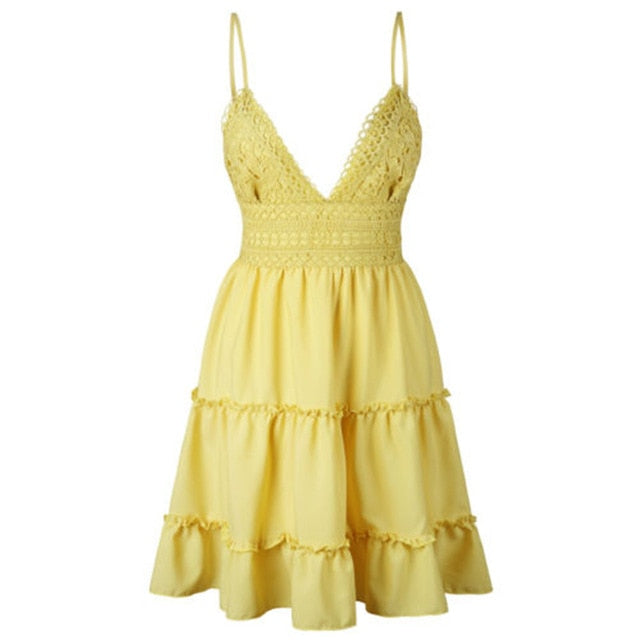 WW | Kurzes Strandkleid Weiß Spitze Boho Bohème Chic