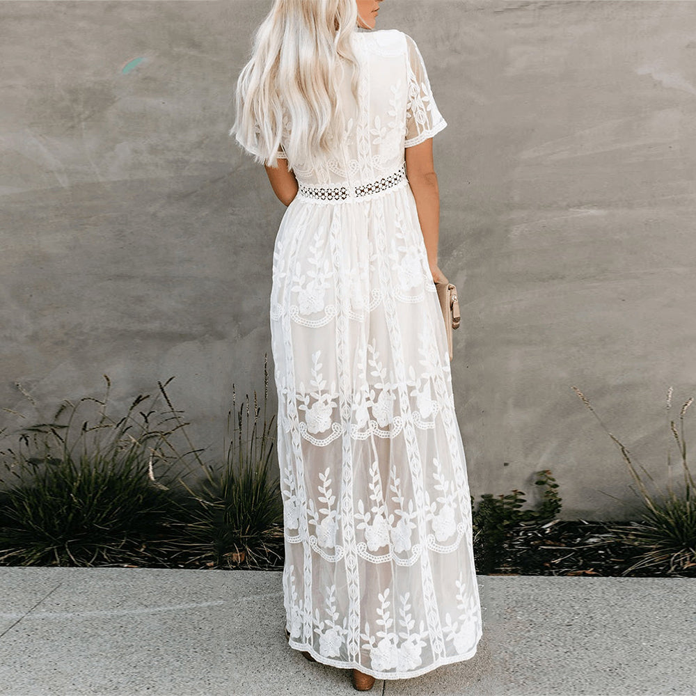 W&W Mode | Maxikleid Aus Mesh Spitze Mit V-ausschnitt Sommer