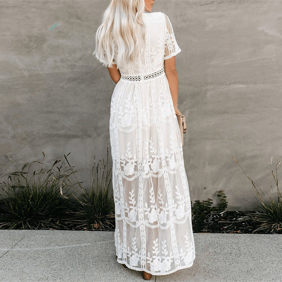 WW | Maxikleid Aus Mesh Spitze Mit V-ausschnitt Sommer