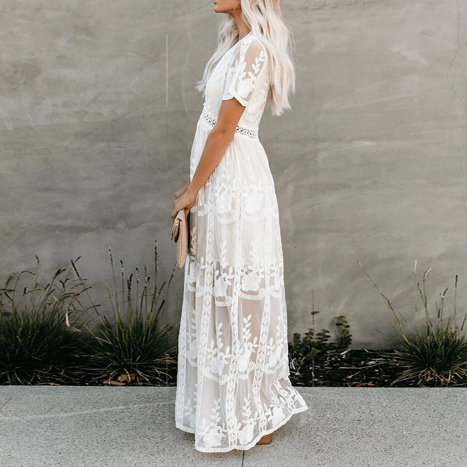 WW | Maxikleid Aus Mesh Spitze Mit V-ausschnitt Sommer