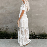 WW | Maxikleid Aus Mesh Spitze Mit V-ausschnitt Sommer