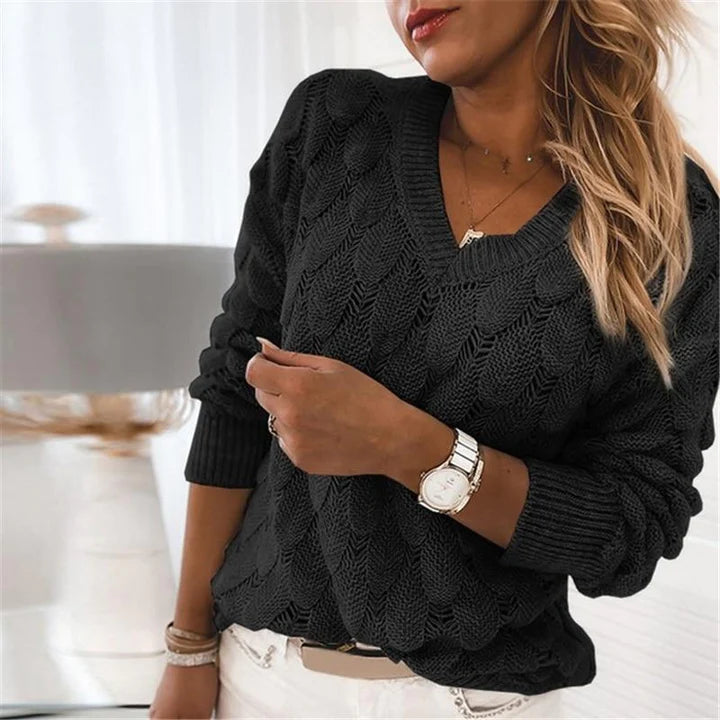 W&W Mode - Damen V-Ausschnitt Kabelstrickpullover