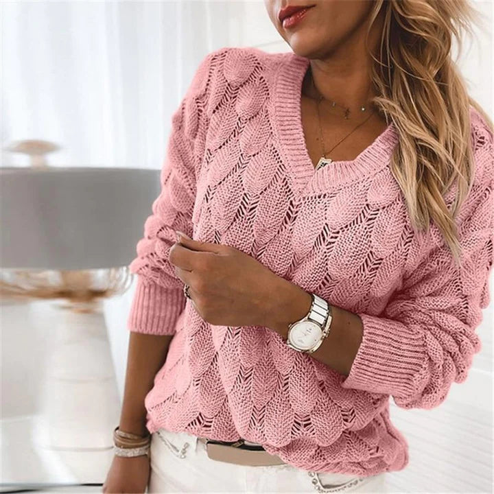 W&W Mode - Damen V-Ausschnitt Kabelstrickpullover