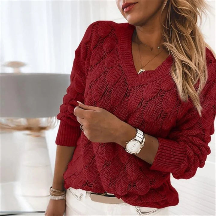 W&W Mode - Damen V-Ausschnitt Kabelstrickpullover