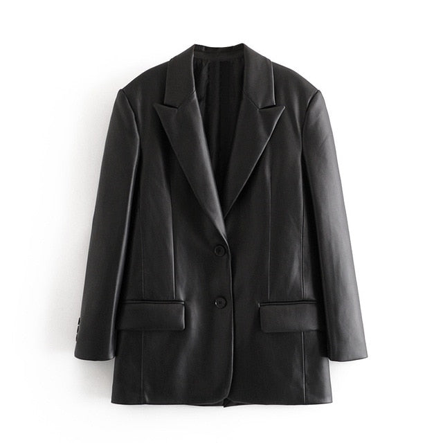 WW | Kunstleder Damen Blazer - Schwarz - Lässiger Schnitt