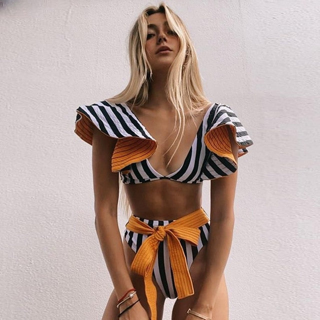WW | Pushup Gepolsterter Bh Rüschen Bandage Bikini Satz