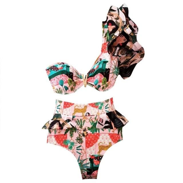 WW | Pushup Gepolsterter Bh Rüschen Bandage Bikini Satz