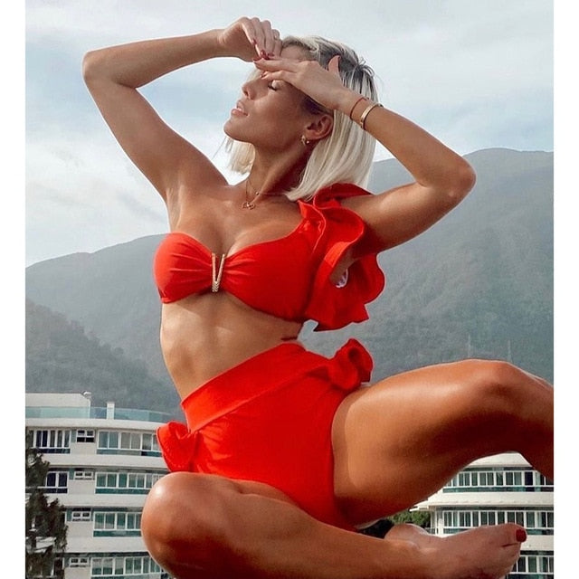 WW | Pushup Gepolsterter Bh Rüschen Bandage Bikini Satz