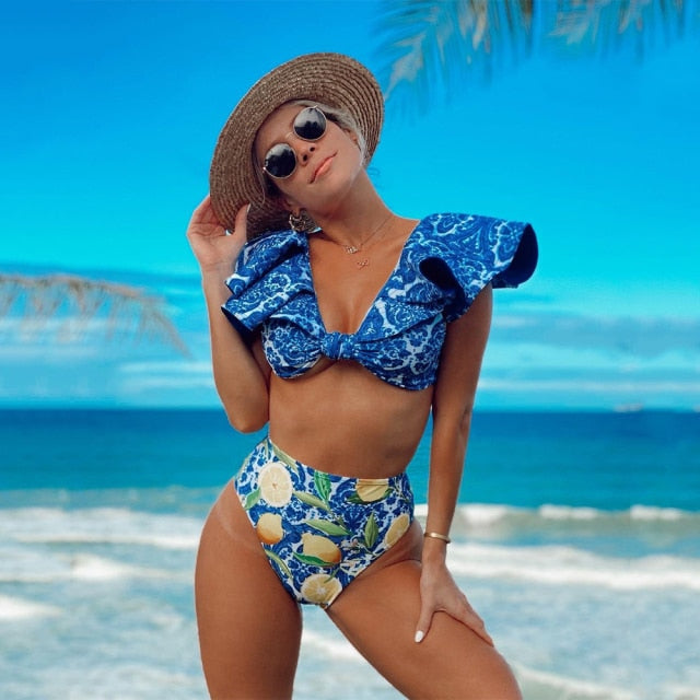 WW | Pushup Gepolsterter Bh Rüschen Bandage Bikini Satz