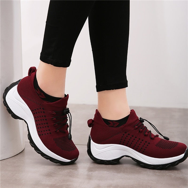 W&W Mode | Atmungsaktive Slip on Sneakers Mit Verstellbaren Schnürsenkeln Für Damen