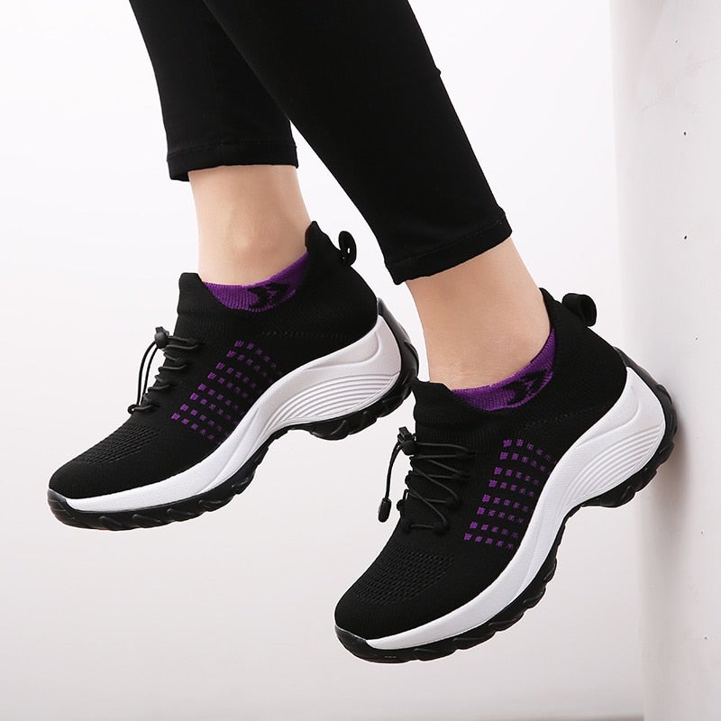 W&W Mode | Atmungsaktive Slip on Sneakers Mit Verstellbaren Schnürsenkeln Für Damen