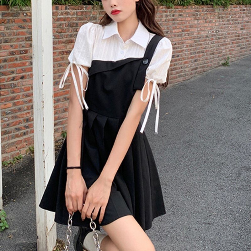 WW | Faltendes 2-In-1 Mini-Kleid mit Gebundenen Ärmeln