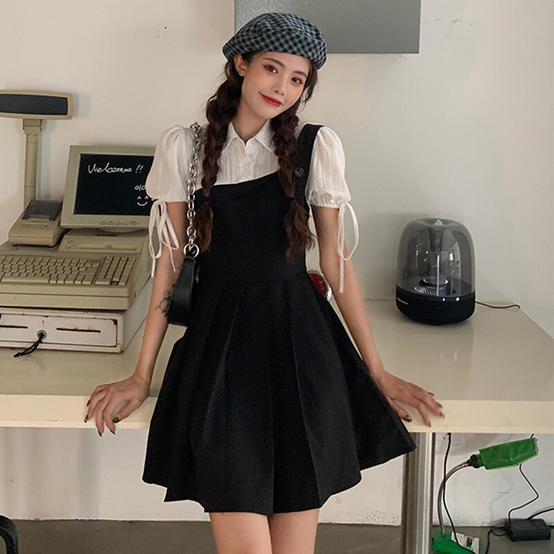 WW | Faltendes 2-In-1 Mini-Kleid mit Gebundenen Ärmeln