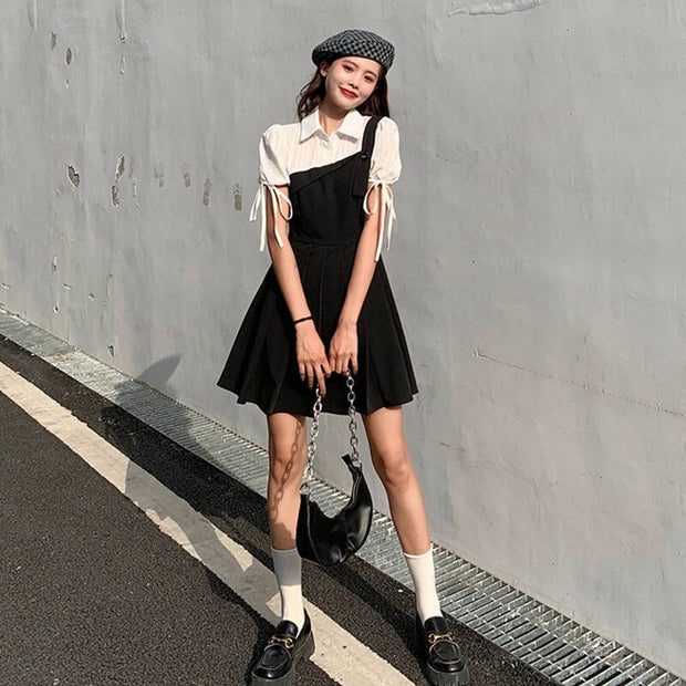 WW | Faltendes 2-In-1 Mini-Kleid mit Gebundenen Ärmeln