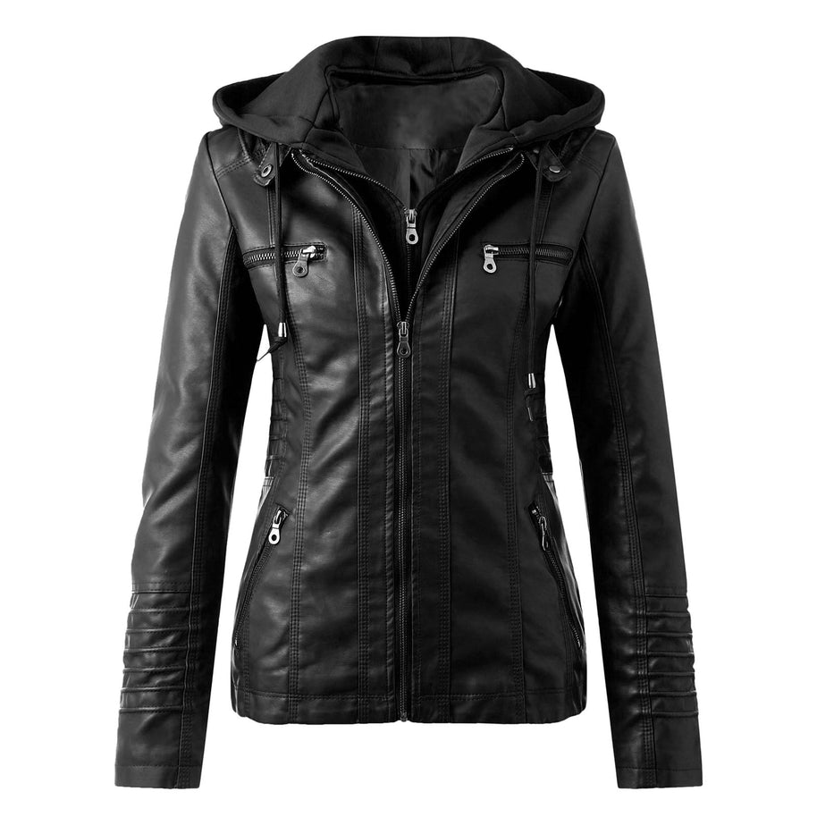WW | Designer-Lederjacke Mit Kapuze