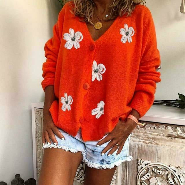 W&W Mode | Lässiger Cardigan Mit Blumenstickerei