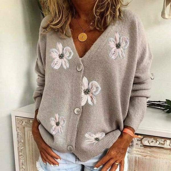 WOLFF | Lässiger Cardigan Mit Blumenstickerei