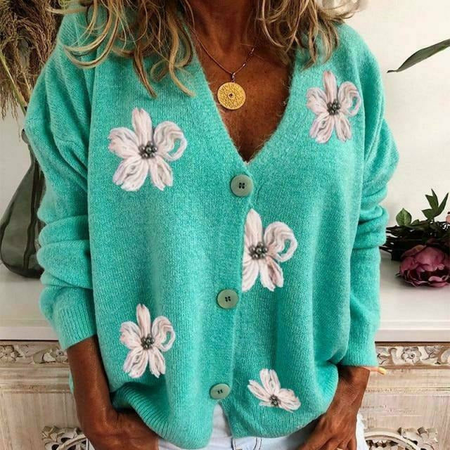 W&W Mode | Lässiger Cardigan Mit Blumenstickerei