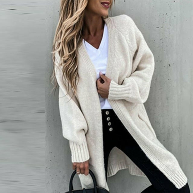 WW | Langes, weiches Damenstrickjacke mit einer lässigen Passform