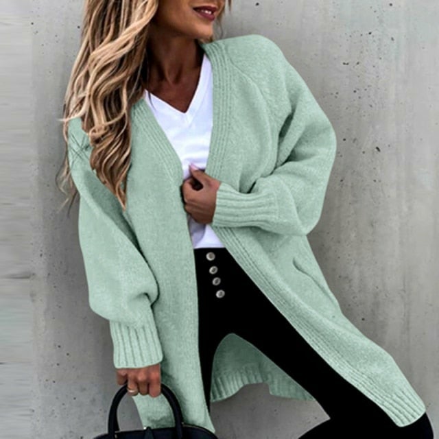 WW | Langes, weiches Damenstrickjacke mit einer lässigen Passform