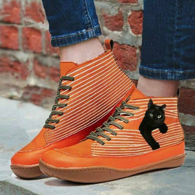 W&W Mode | Fläche Stiefel Mit Katzenprint
