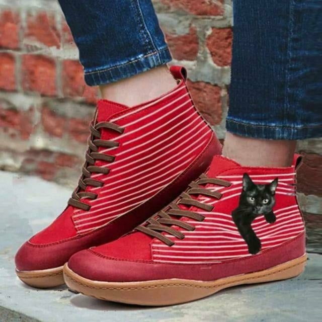 W&W Mode | Fläche Stiefel Mit Katzenprint