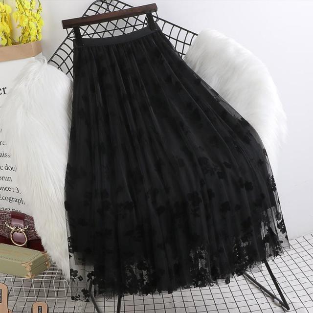 W&W Mode | Eleganter Maxirock aus Mesh mit Blumenmuster