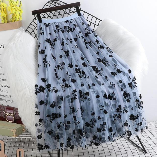 W&W Mode | Eleganter Maxirock aus Mesh mit Blumenmuster